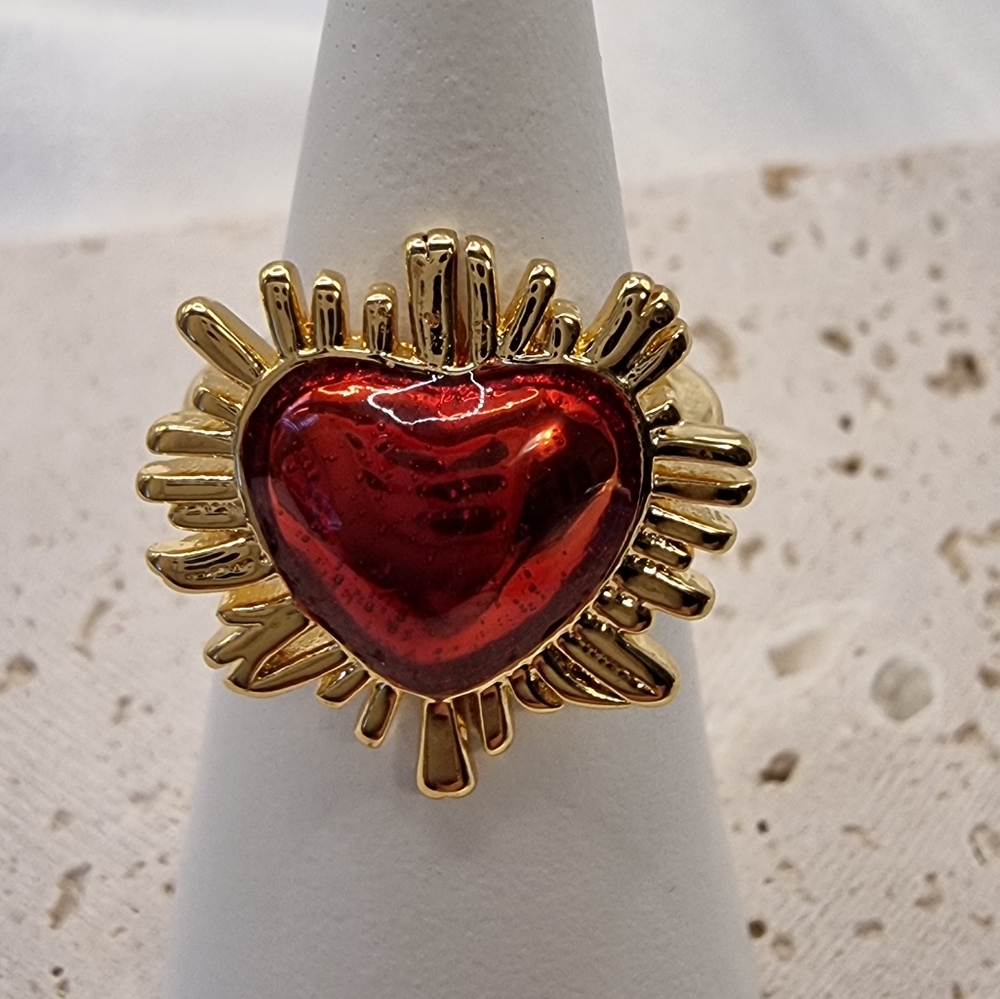 New Anthro 18k Gold plated resin heart stacker ring